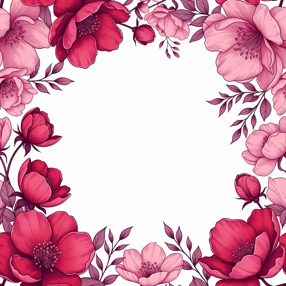 Pink Red Flower Frame Border Pink Red Flower Frame Border