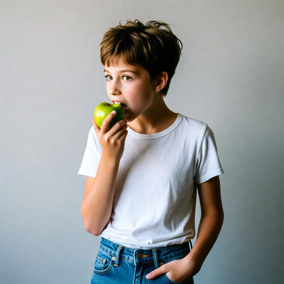 Boy eating green apple Boy eating green apple