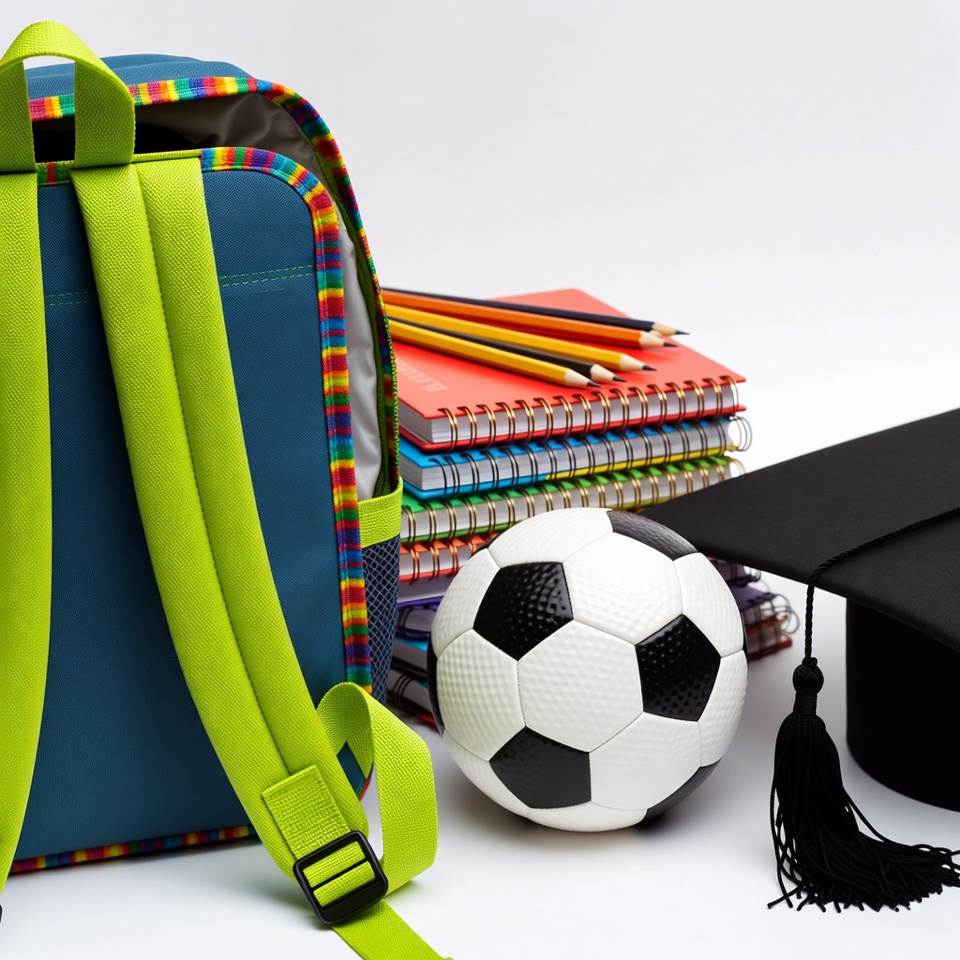 Backpack with Soccer Ball Notebooks Graduation Cap Backpack with Soccer Ball Notebooks Graduation Cap