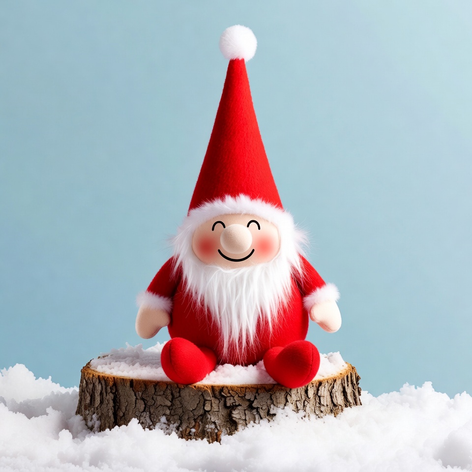 Smiling Santa Gnome on Snowy Stump Smiling Santa Gnome on Snowy Stump