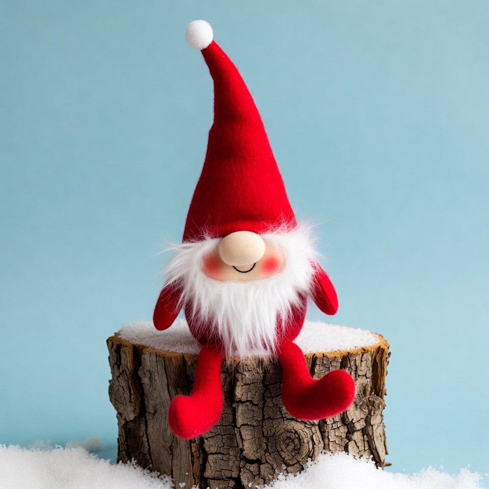 Red Christmas Gnome on Snowy Stump Red Christmas Gnome on Snowy Stump