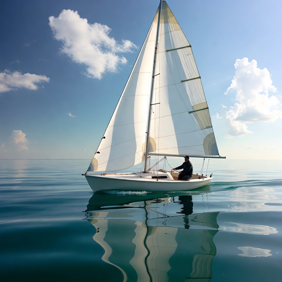 Man sailing small boat on sea Man sailing small boat on sea