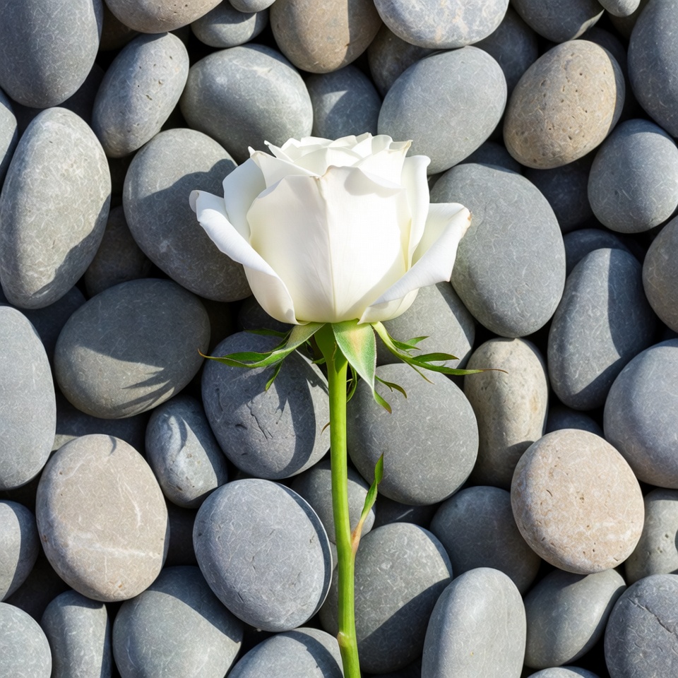 White Rose on Gray Pebbles White Rose on Gray Pebbles