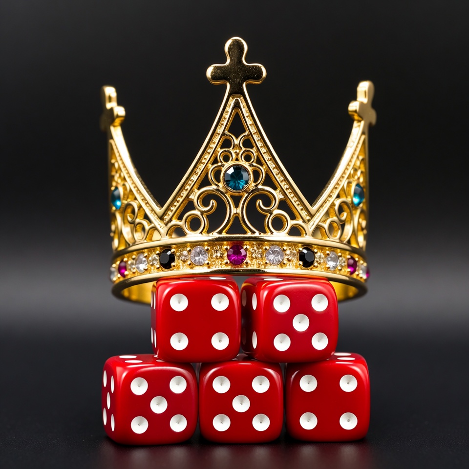 Golden Crown on Red Dice Stack Golden Crown on Red Dice Stack