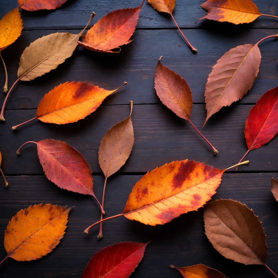 Autumn Leaves on Dark Wood Autumn Leaves on Dark Wood