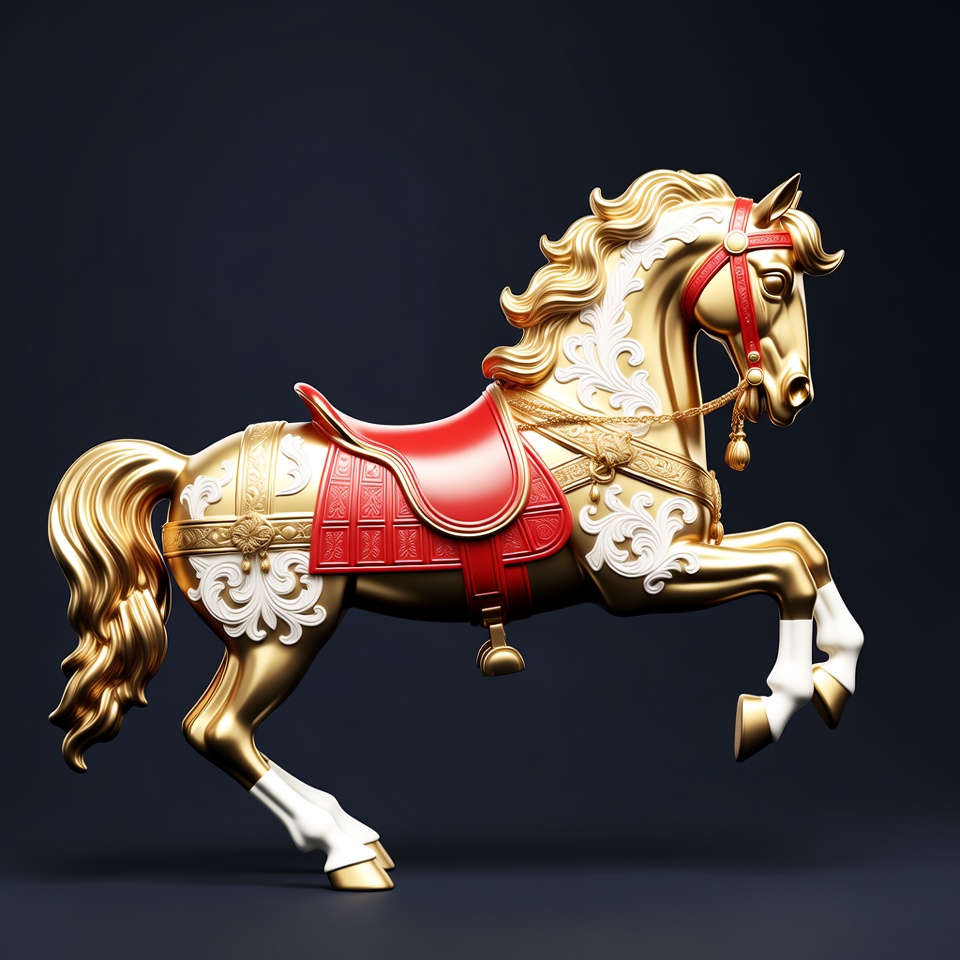 Golden carousel horse rearing up Golden carousel horse rearing up