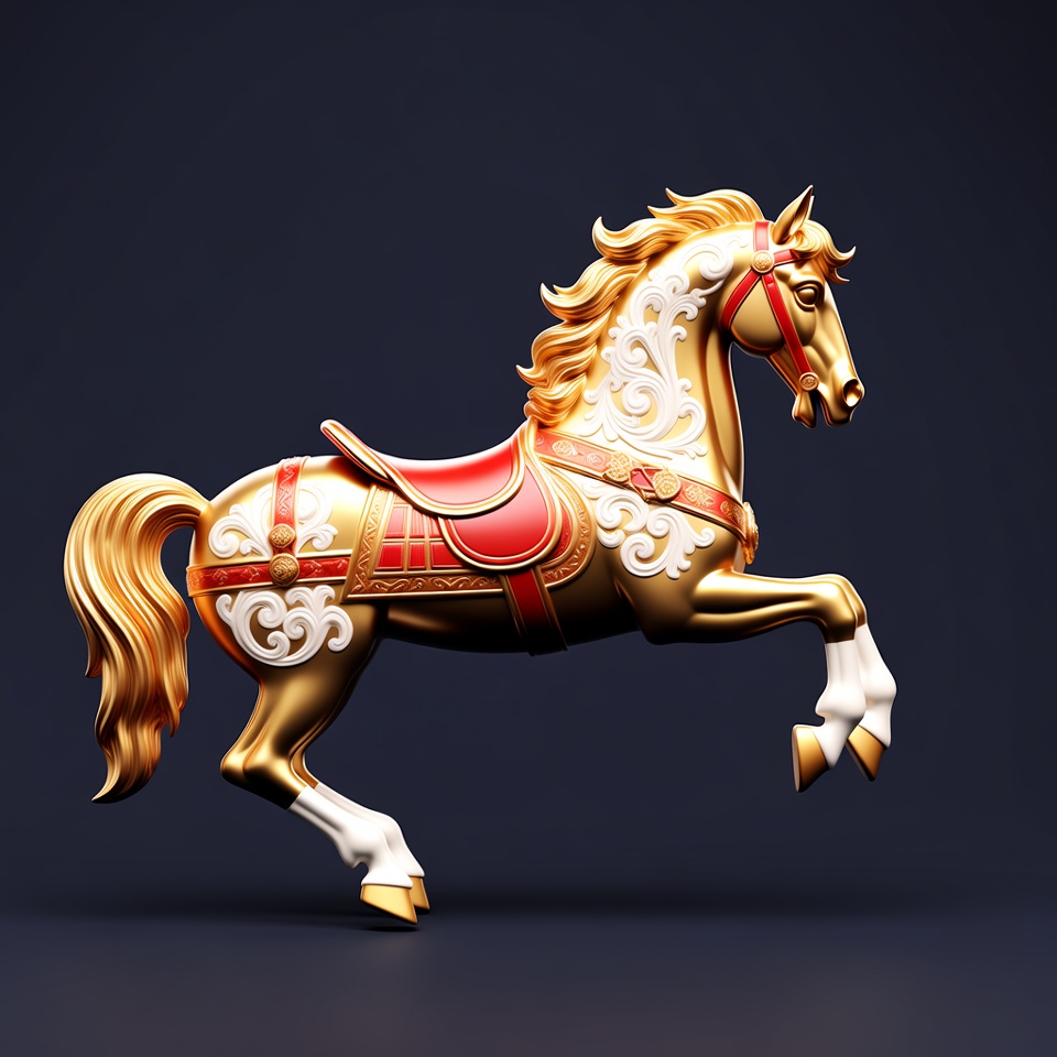 Golden Carousel Horse Galloping Golden Carousel Horse Galloping