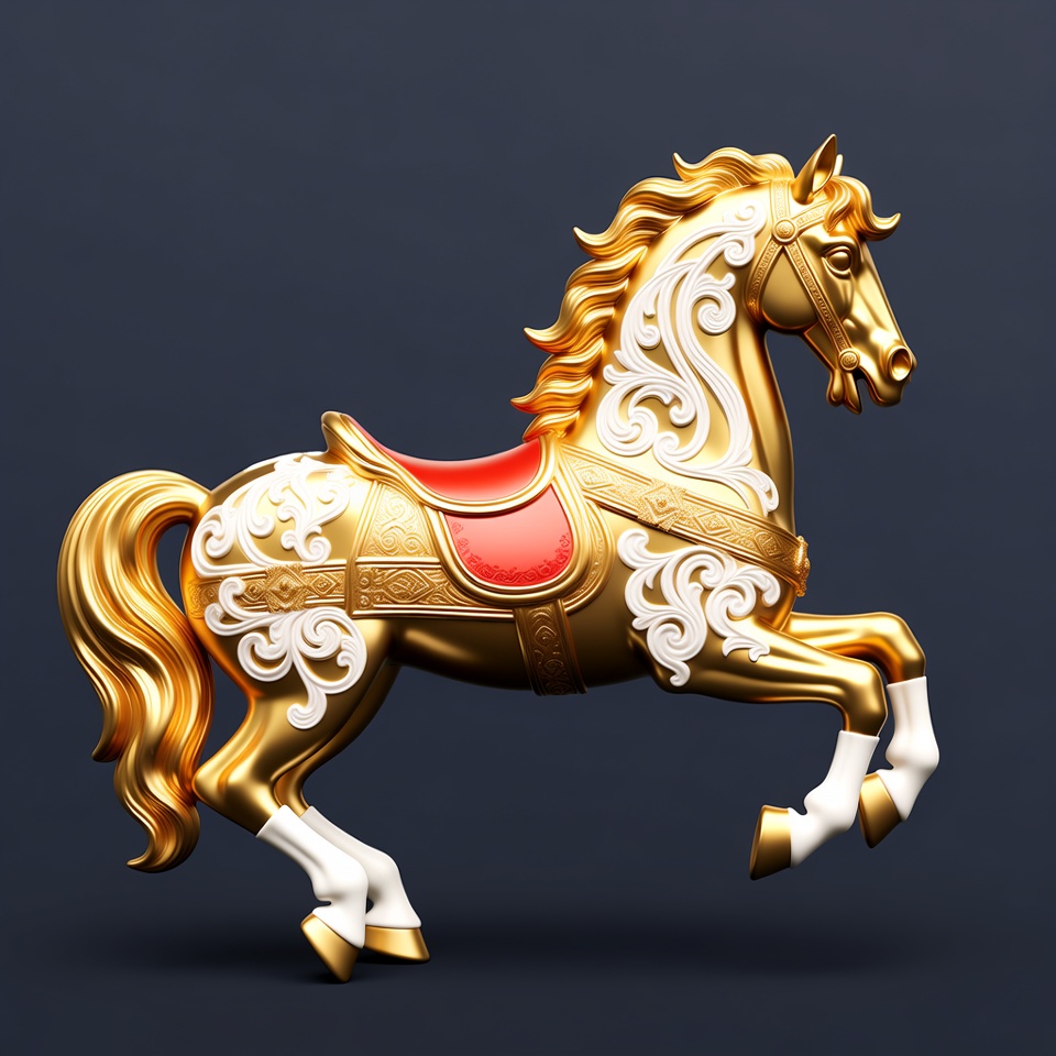 Golden Carousel Horse Galloping Golden Carousel Horse Galloping