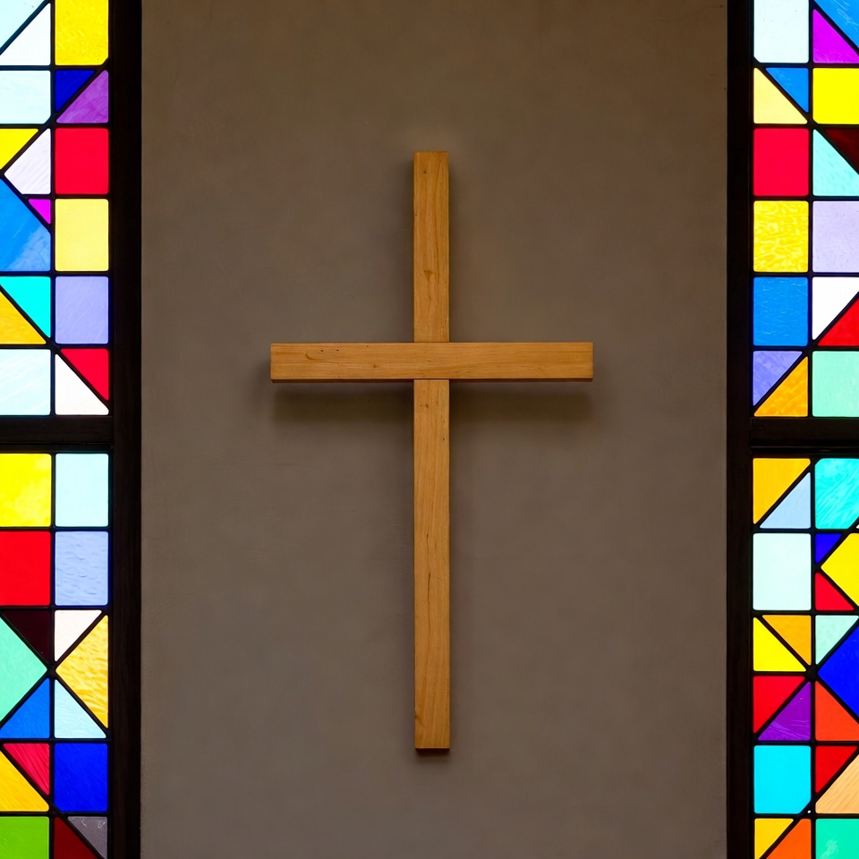 Wooden Cross with Stained Glass Windows Wooden Cross with Stained Glass Windows