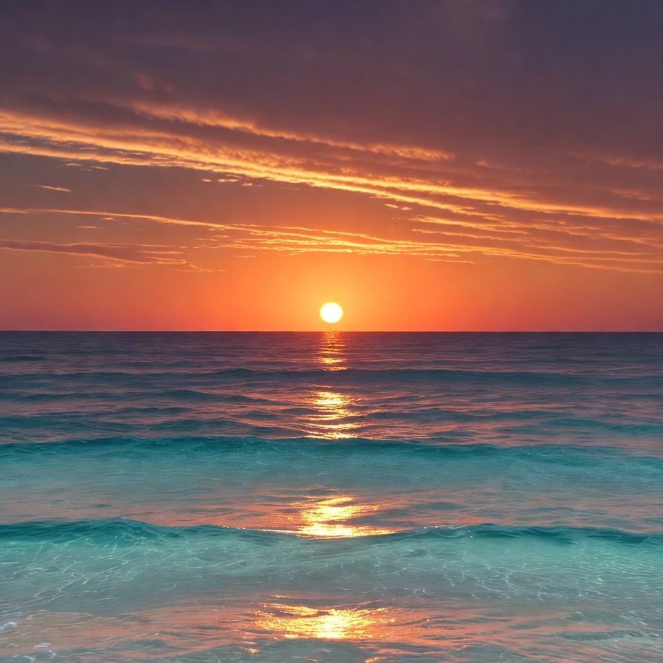 Sunset over ocean with sun reflection Sunset over ocean with sun reflection