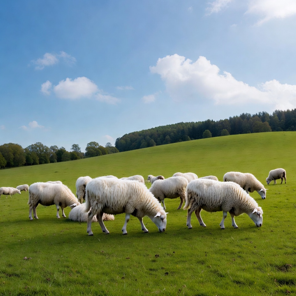 Herd of sheep grazing green field Herd of sheep grazing green field