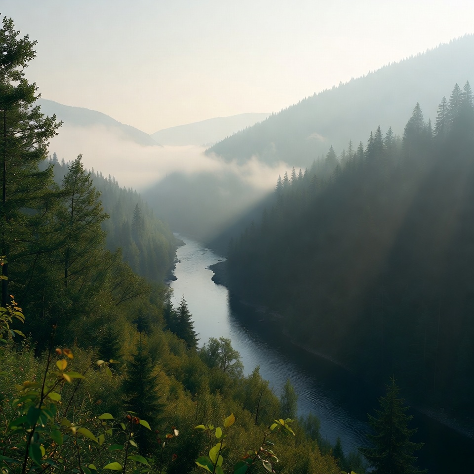 Misty River in Forest Valley Misty River in Forest Valley