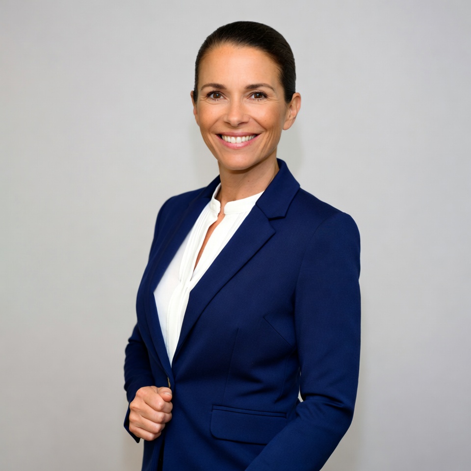 Smiling woman in navy blazer Smiling woman in navy blazer