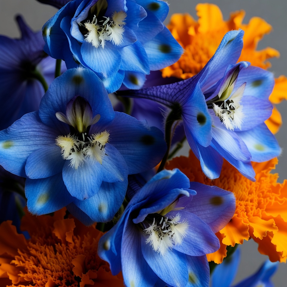 Blue and Orange Delphinium Flowers Blue and Orange Delphinium Flowers
