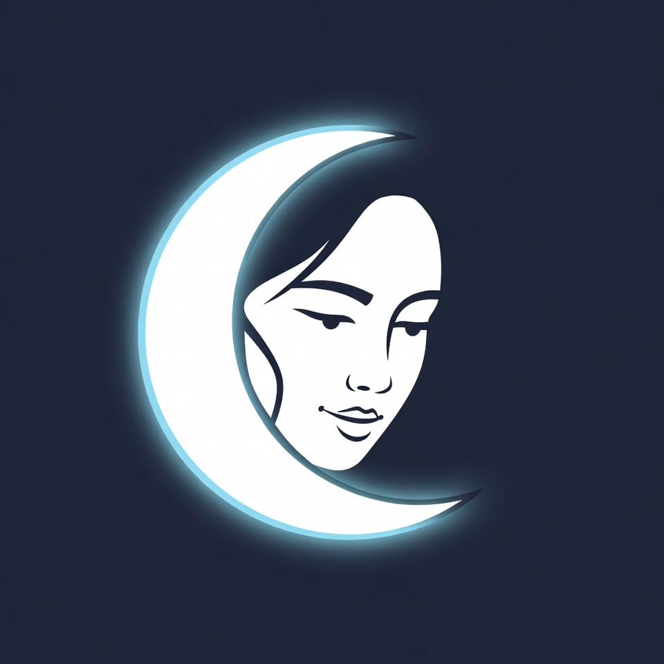 Asian woman silhouette with crescent moon Asian woman silhouette with crescent moon