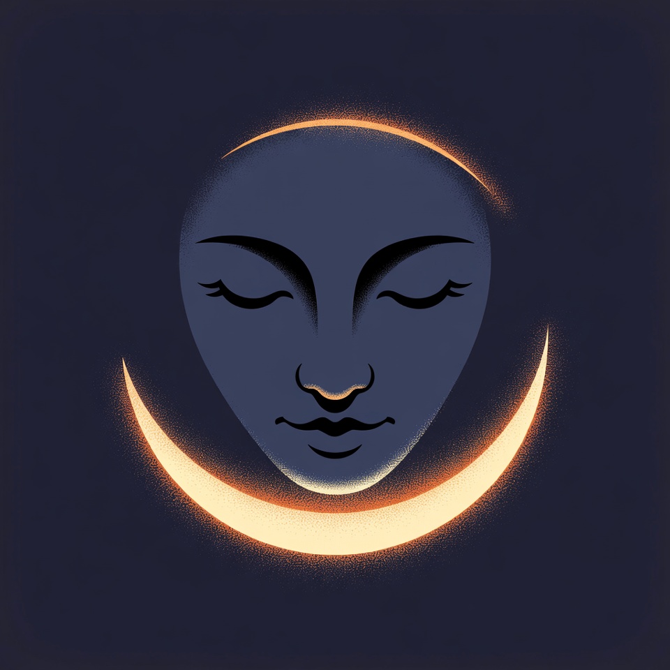Serene Woman's Face in Crescent Moon Serene Woman's Face in Crescent Moon