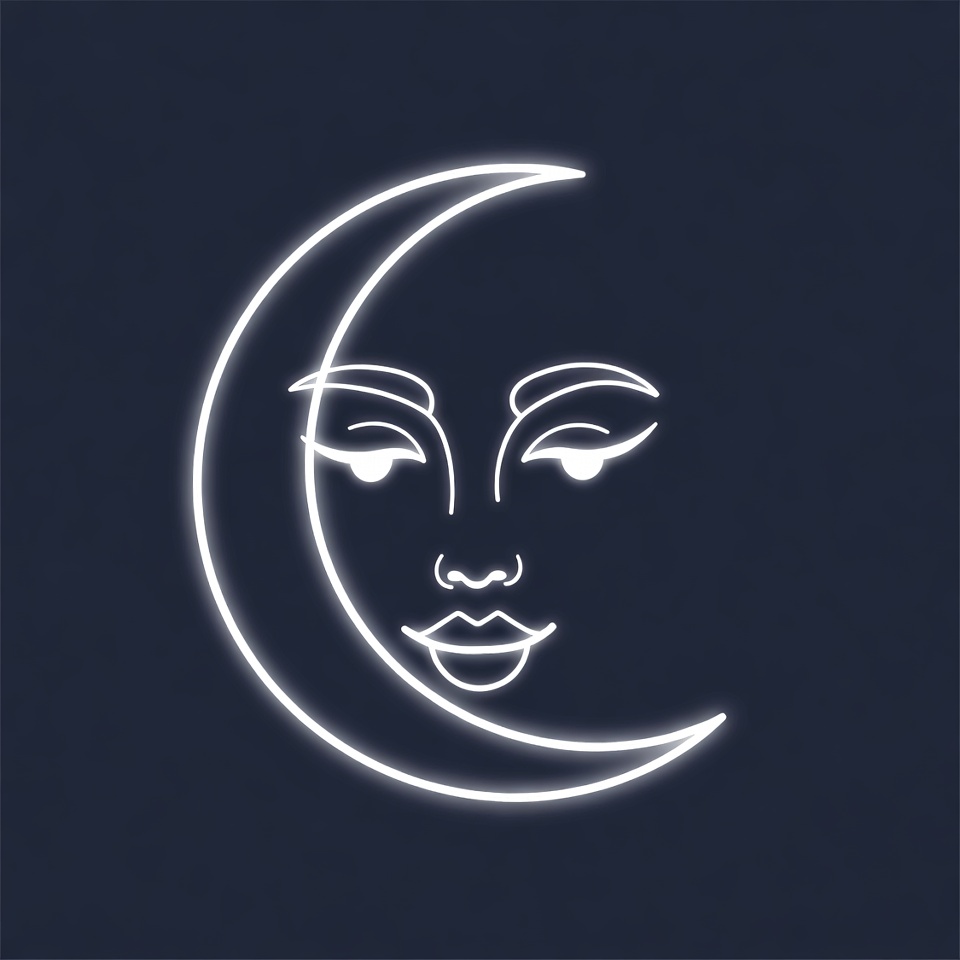 Neon Woman Face in Crescent Moon Neon Woman Face in Crescent Moon
