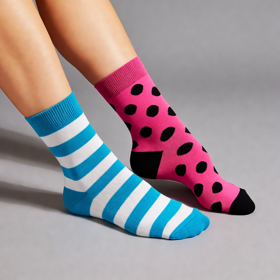 Woman's legs in striped and polka dot socks Woman's legs in striped and polka dot socks