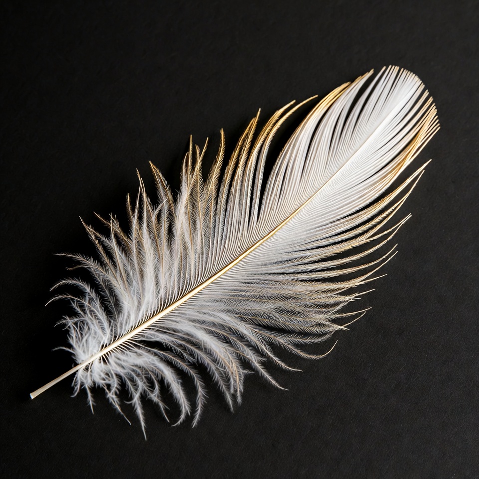 White feather with golden tip White feather with golden tip