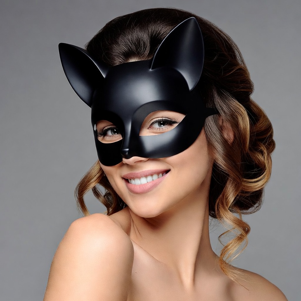 Woman wearing cat mask Woman wearing cat mask