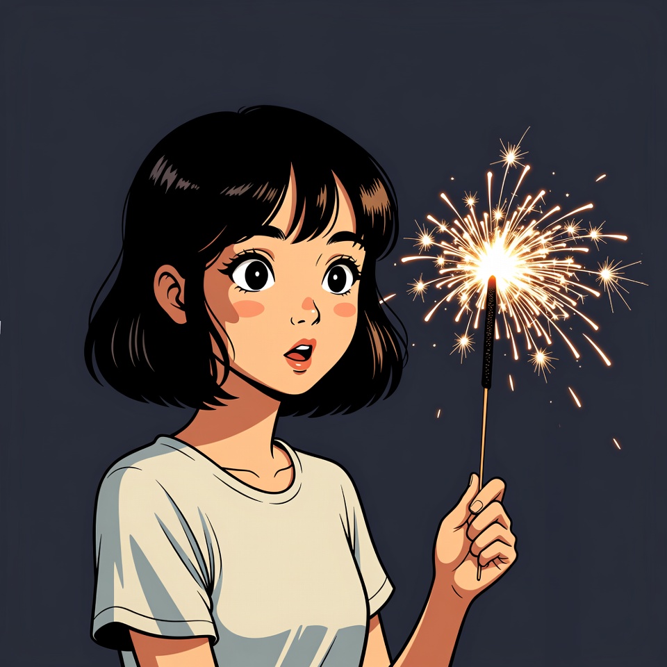 Anime girl holding sparkler Anime girl holding sparkler