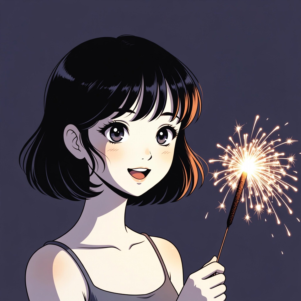 Anime girl holding sparkler Anime girl holding sparkler