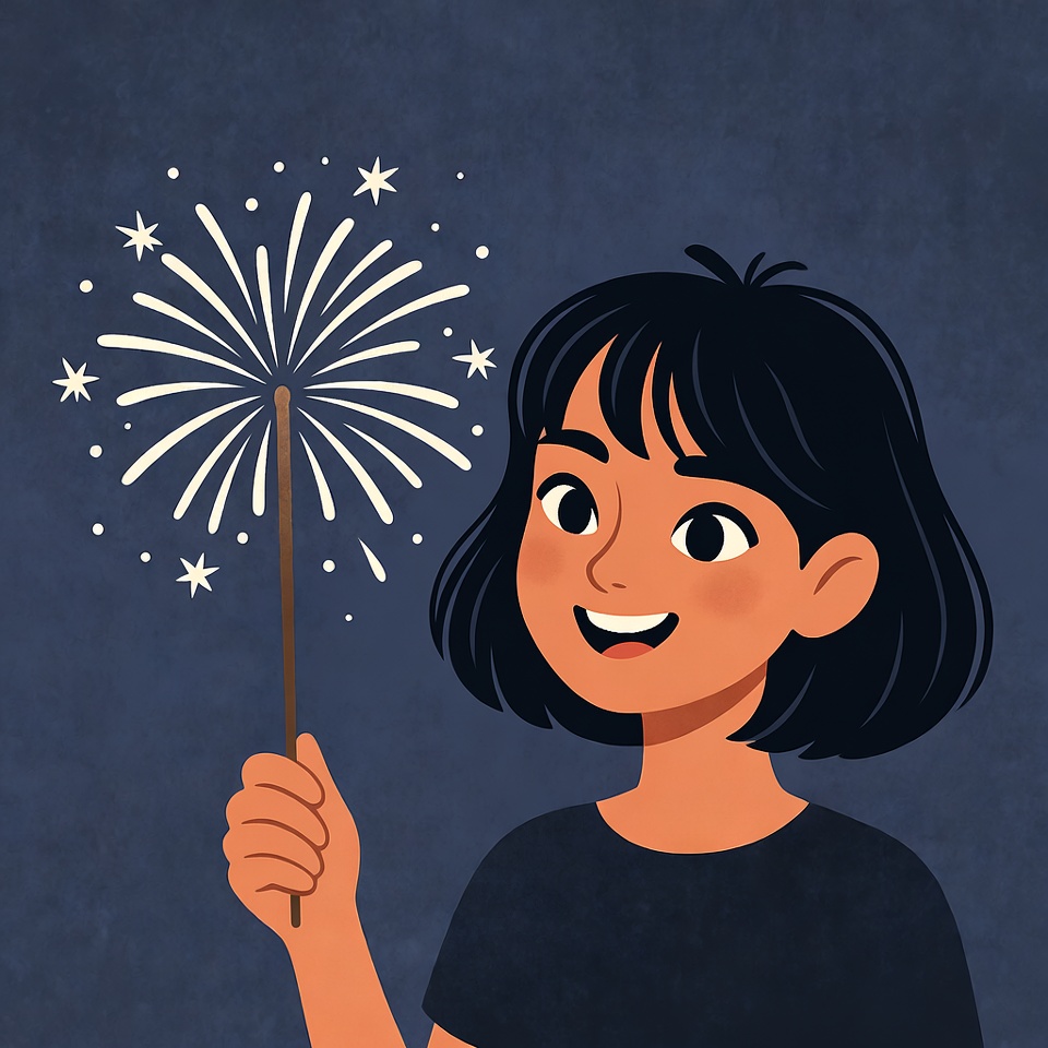 Girl holding sparkler illustration Girl holding sparkler illustration