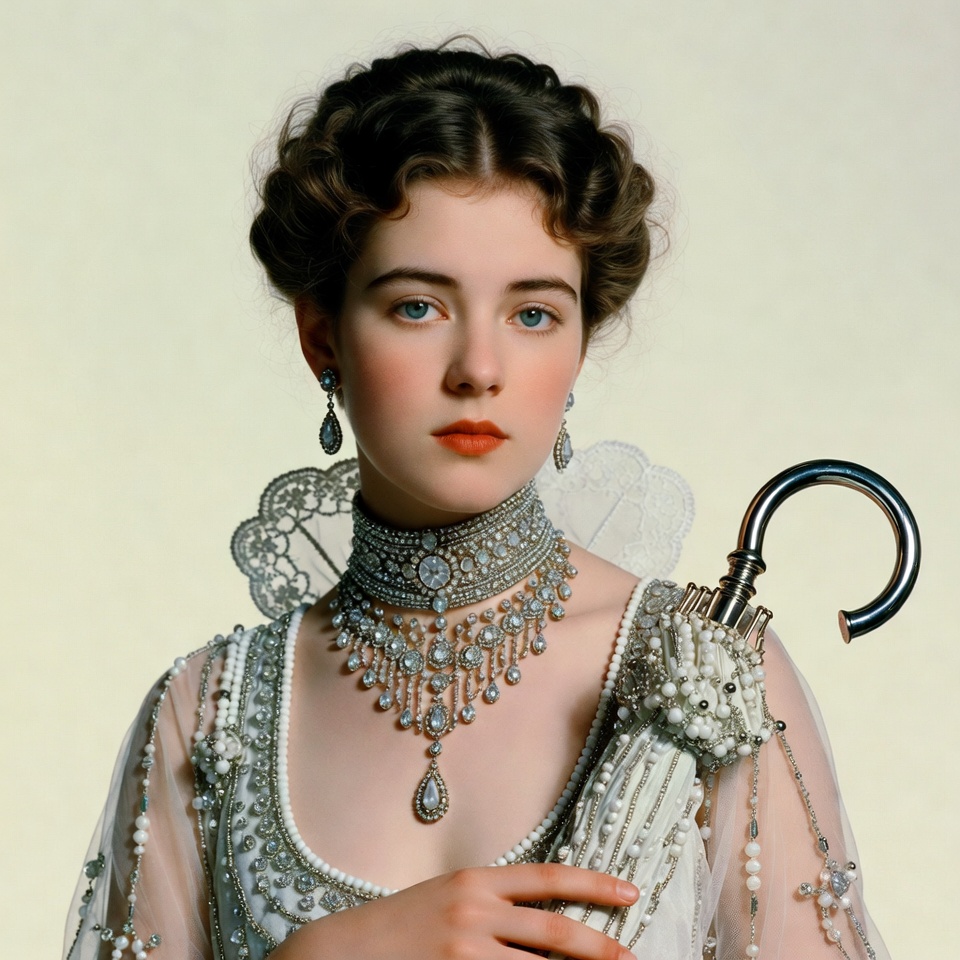 Edwardian woman holding pearl umbrella Edwardian woman holding pearl umbrella