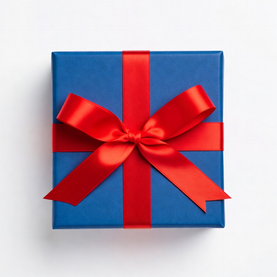 Blue gift box with red ribbon Blue gift box with red ribbon