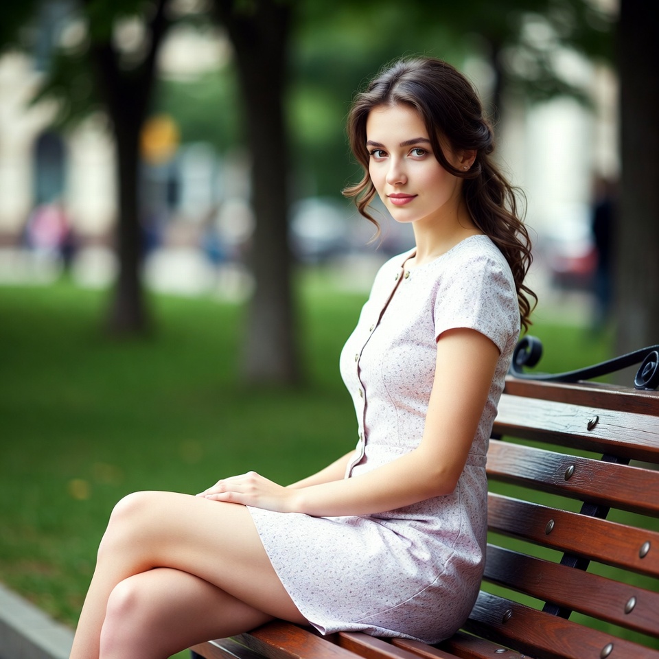 Young woman sitting on park bench Young woman sitting on park bench