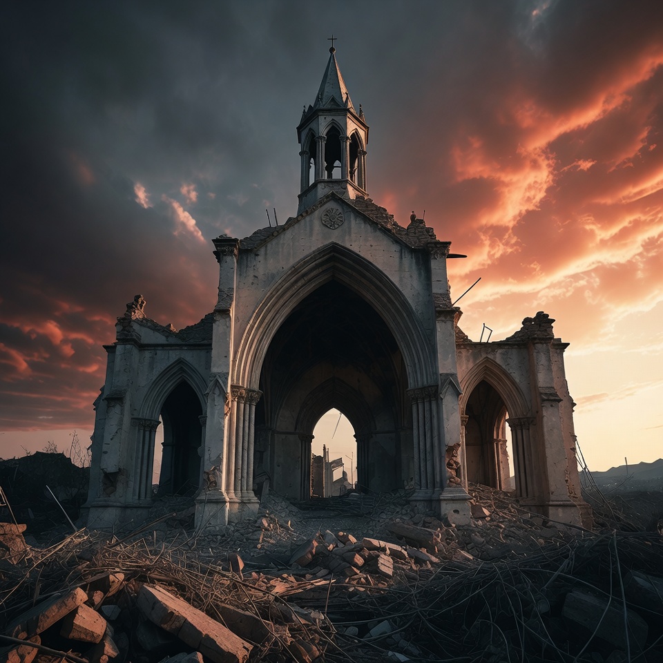 Ruined Gothic Church at Sunset Ruined Gothic Church at Sunset