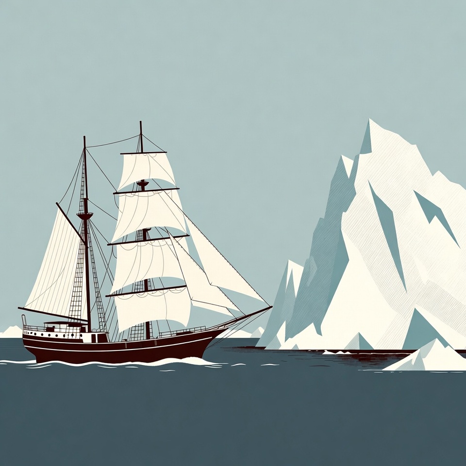 Sailing Ship Near Iceberg Sailing Ship Near Iceberg