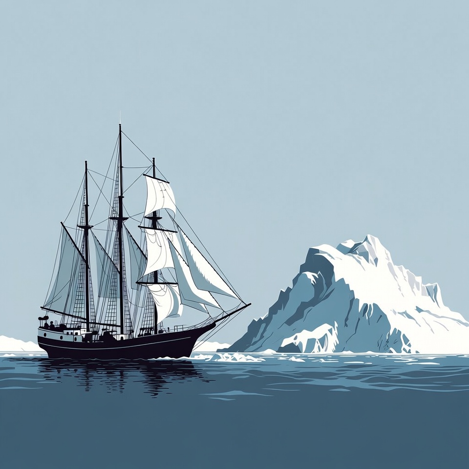 Sailing Ship Near Iceberg Sailing Ship Near Iceberg