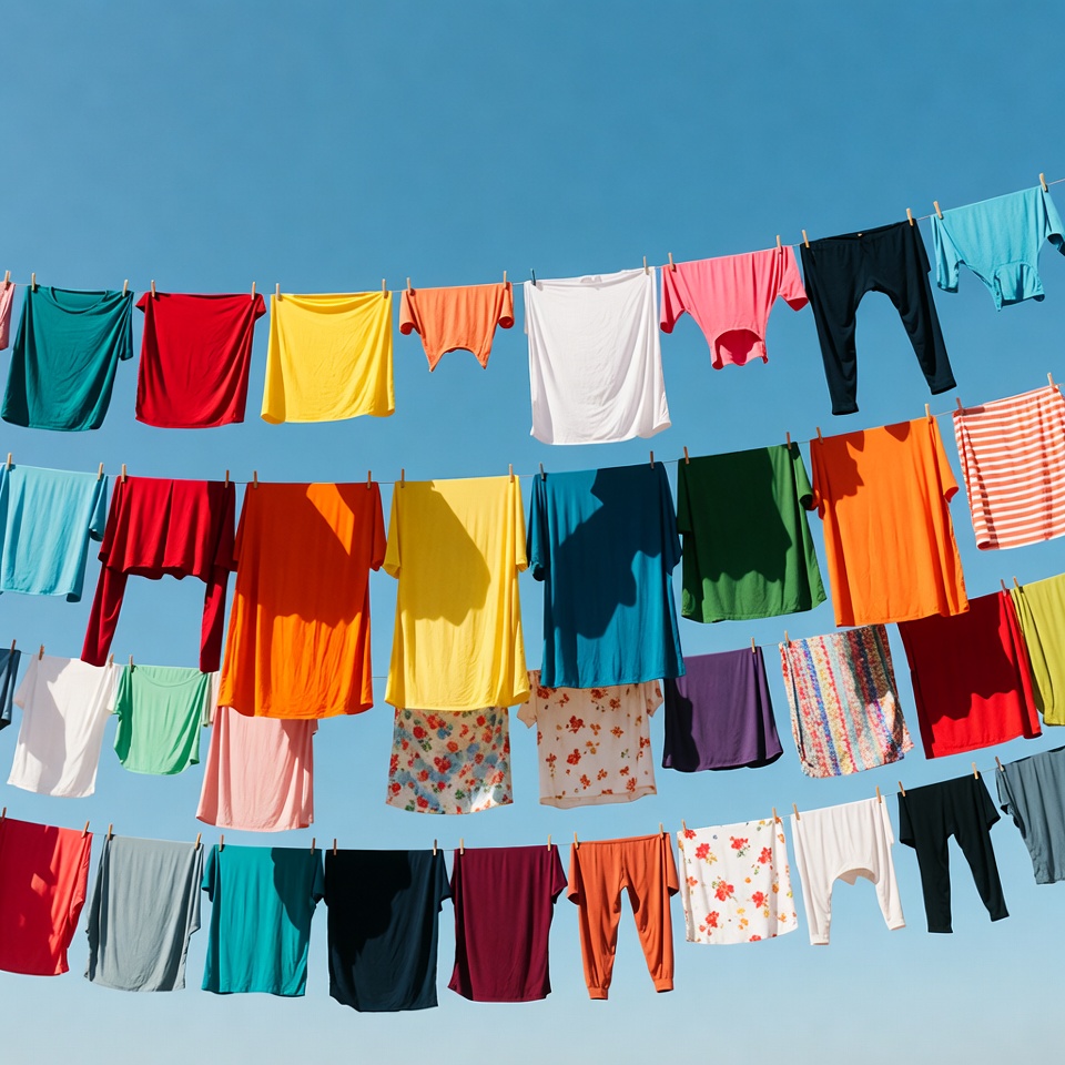 Colorful Clothes Hanging on Clothesline Colorful Clothes Hanging on Clothesline