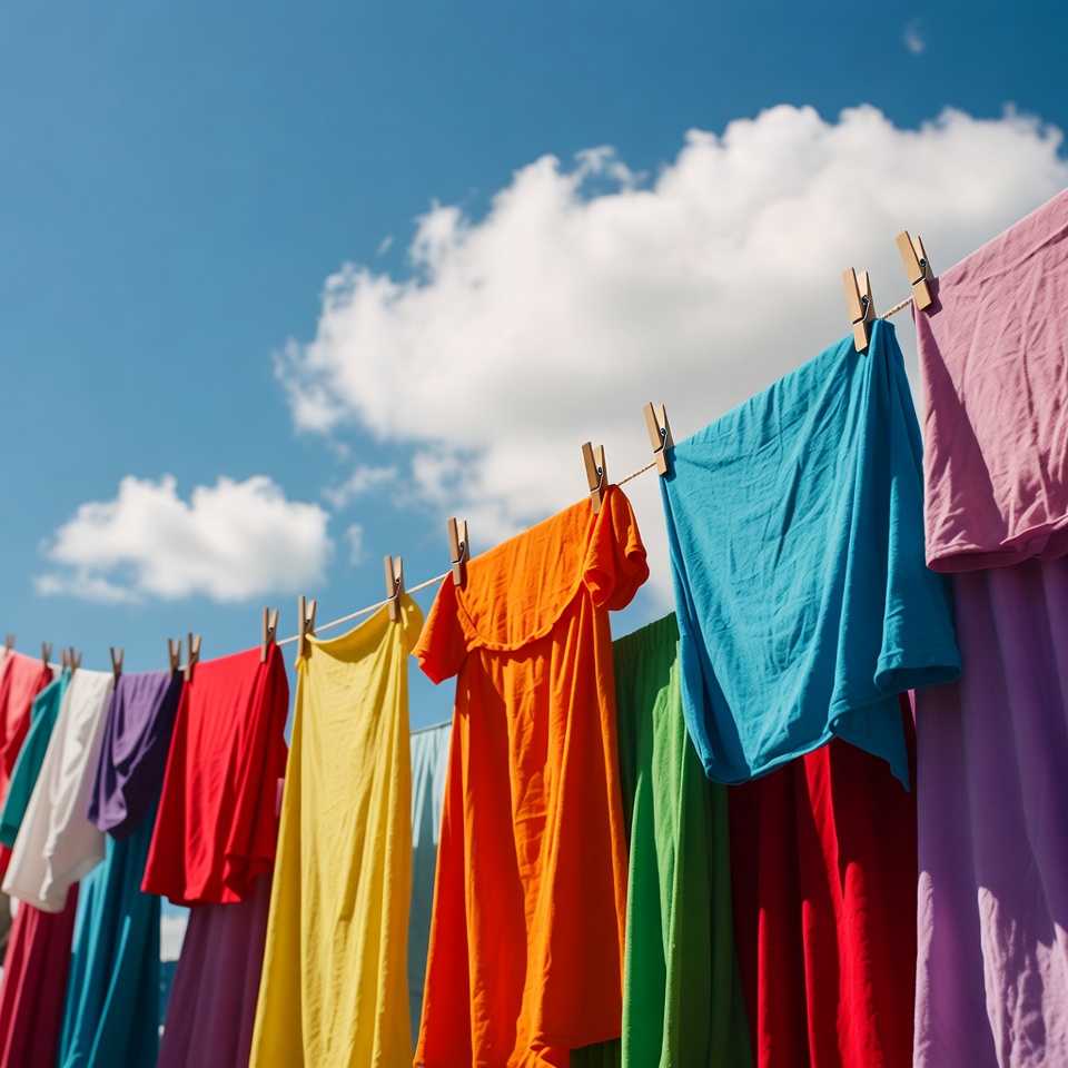Colorful Clothes Hanging on Clothesline Colorful Clothes Hanging on Clothesline