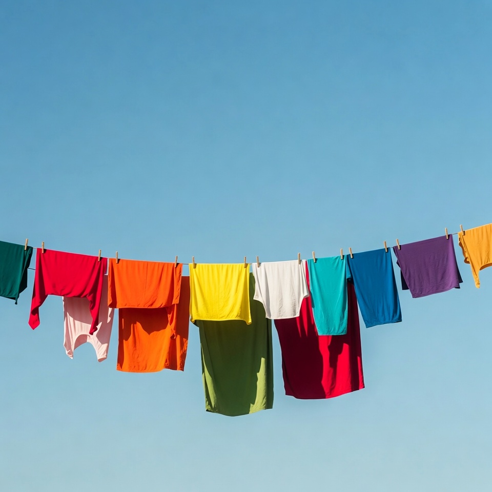 Colorful Clothes Hanging on Clothesline Colorful Clothes Hanging on Clothesline