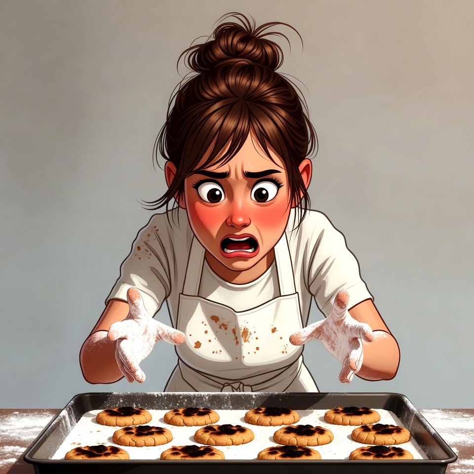 Shocked Woman with Freshly Burnt Cookies Shocked Woman with Freshly Burnt Cookies