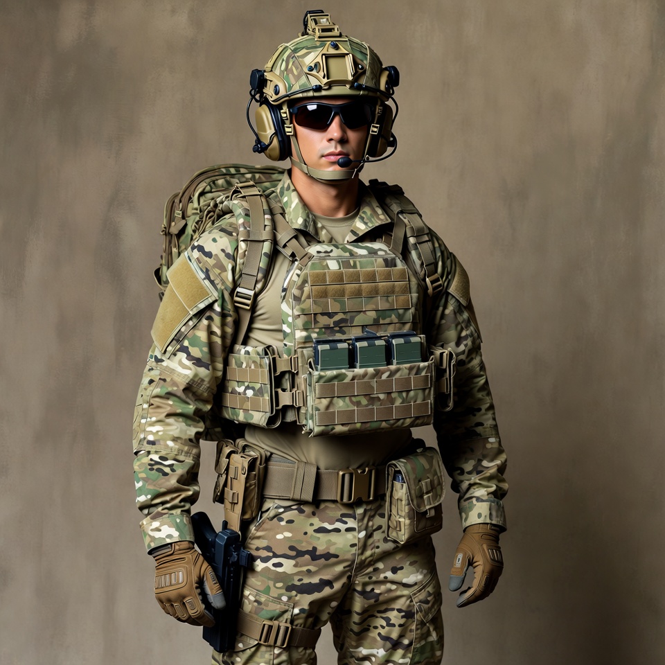 Soldier in Camouflage Gear with Pistol Soldier in Camouflage Gear with Pistol