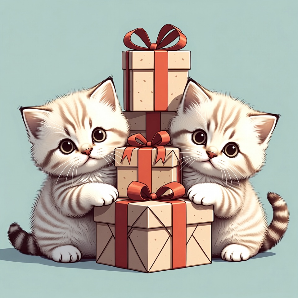 Kittens with stacked Christmas gifts Kittens with stacked Christmas gifts