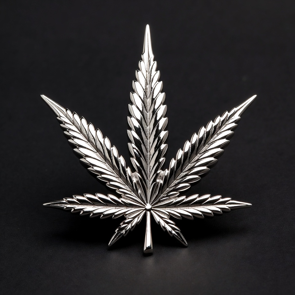 Shiny Silver Marijuana Leaf Shiny Silver Marijuana Leaf