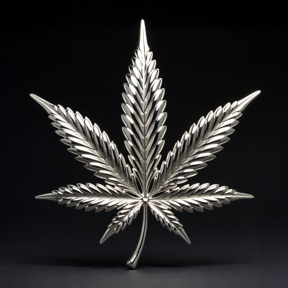 Shiny Silver Marijuana Leaf Shiny Silver Marijuana Leaf