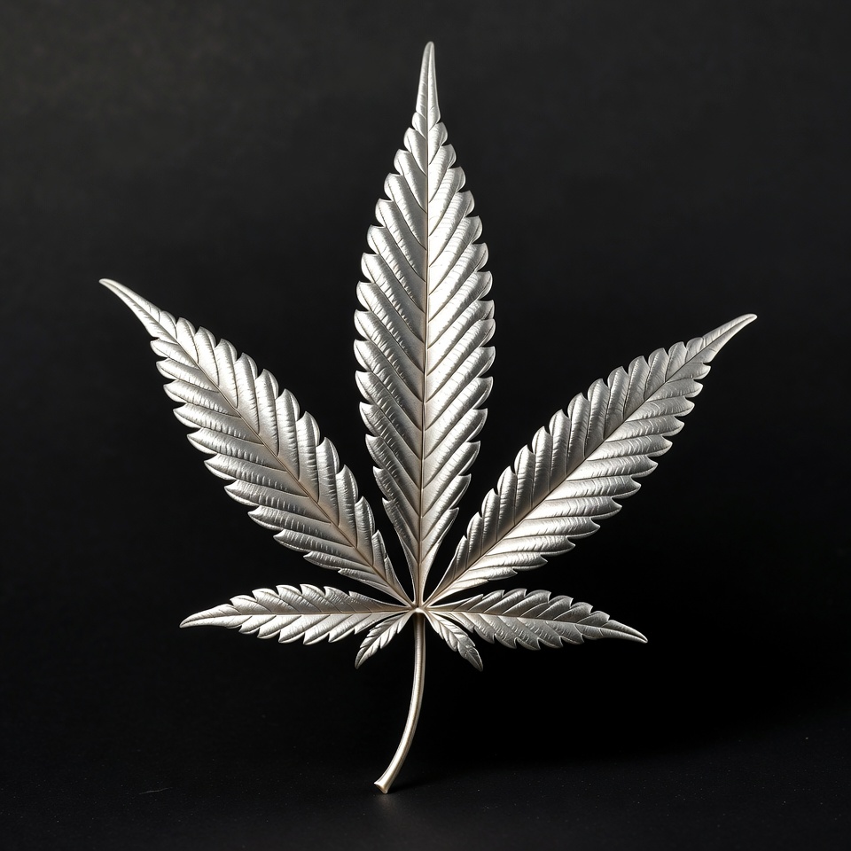 Silver Marijuana Leaf on Black Silver Marijuana Leaf on Black