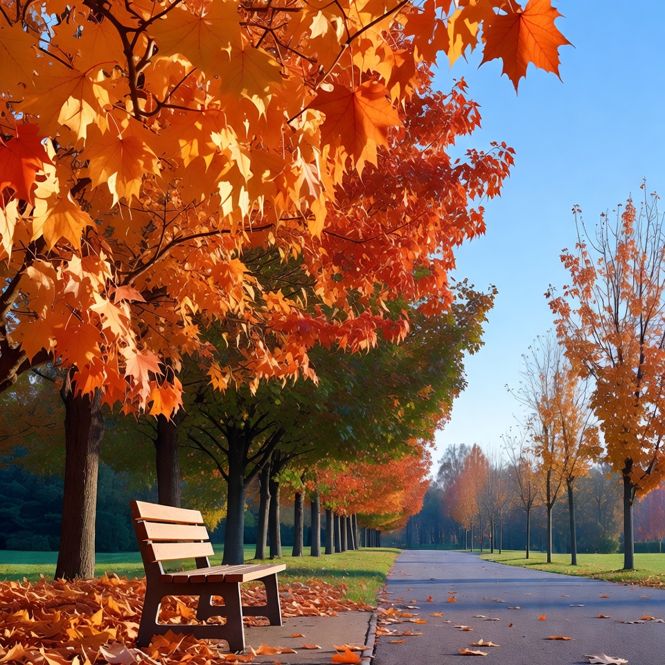 Autumn Trees Bench Path Autumn Trees Bench Path