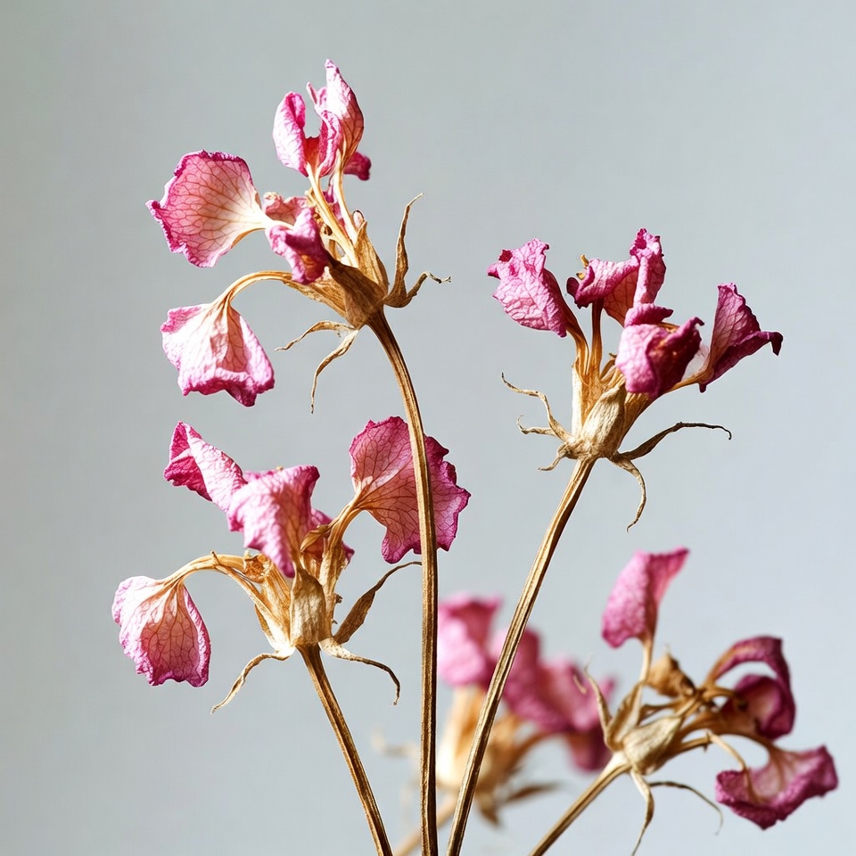 Dried pink flowers on gray background Dried pink flowers on gray background