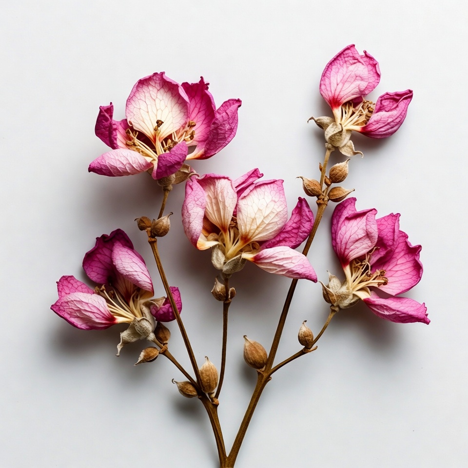 Pink Dried Flowers on White Background Pink Dried Flowers on White Background