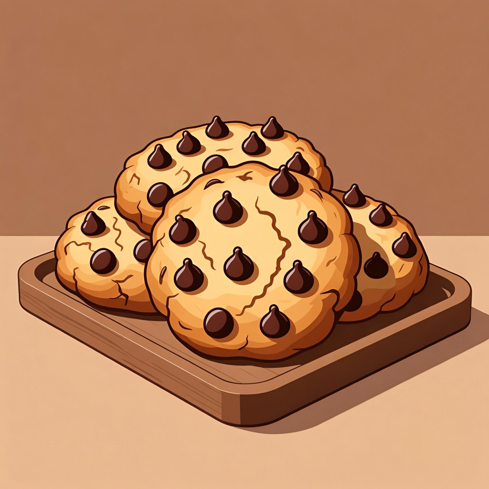 Chocolate Chip Cookies on Wooden Board Chocolate Chip Cookies on Wooden Board