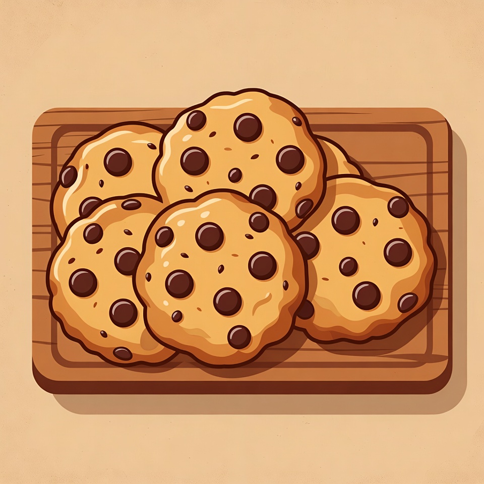 Chocolate Chip Cookies on Wooden Board Chocolate Chip Cookies on Wooden Board