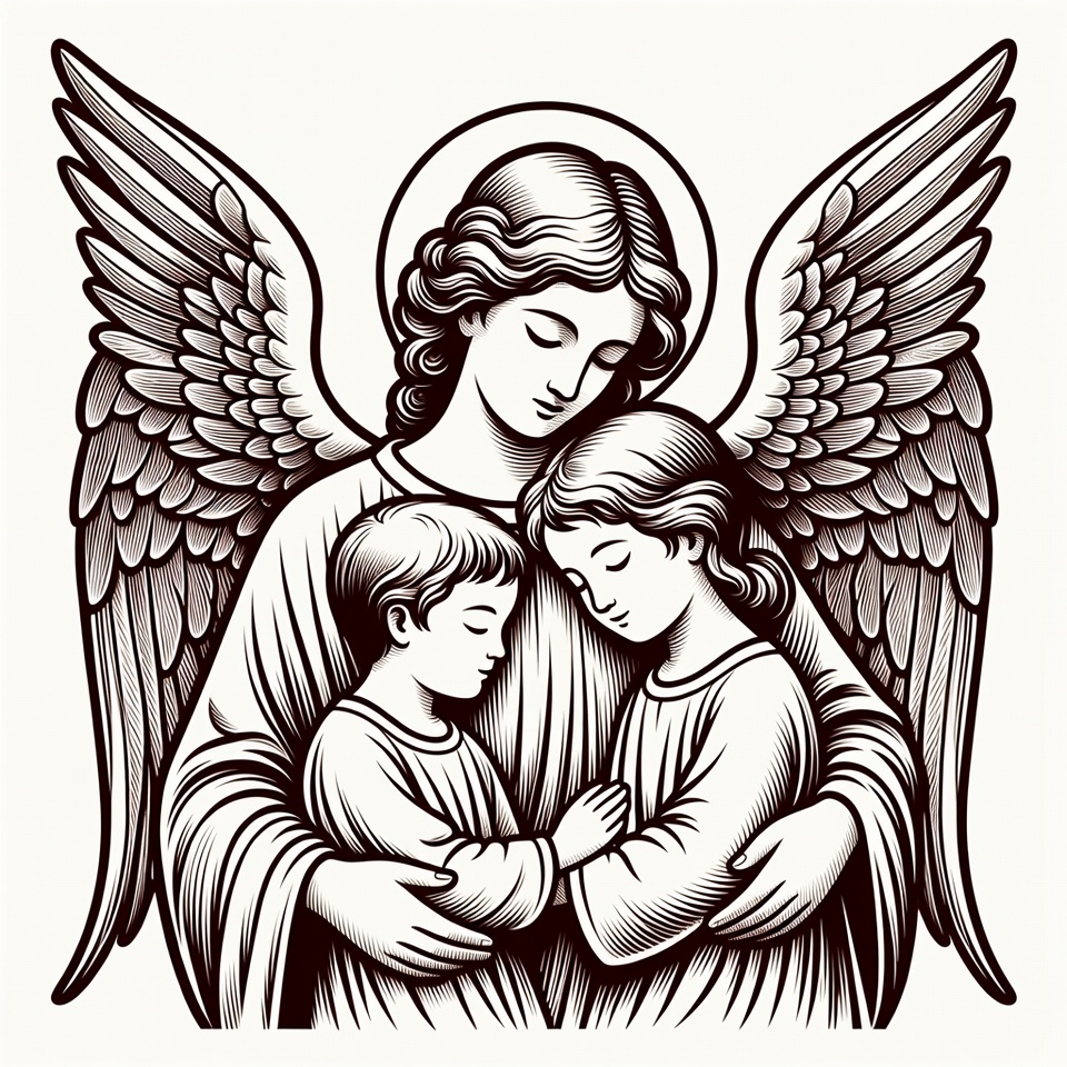 Guardian Angel Embracing Two Children Guardian Angel Embracing Two Children
