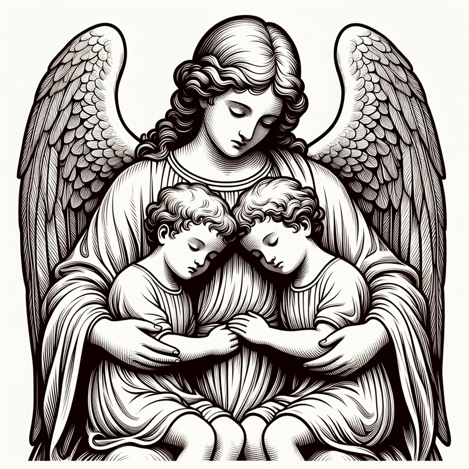 Angel Holding Two Sleeping Children Angel Holding Two Sleeping Children