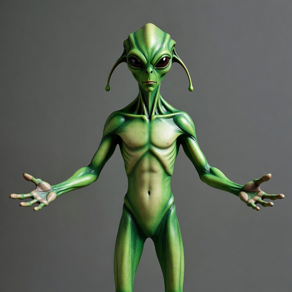 Green Alien Standing with Arms Outstretched Green Alien Standing with Arms Outstretched